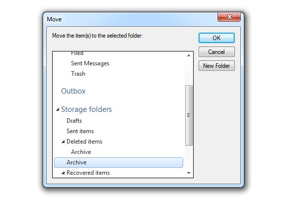 Choose folder to move emails to Choose folder to move emails to